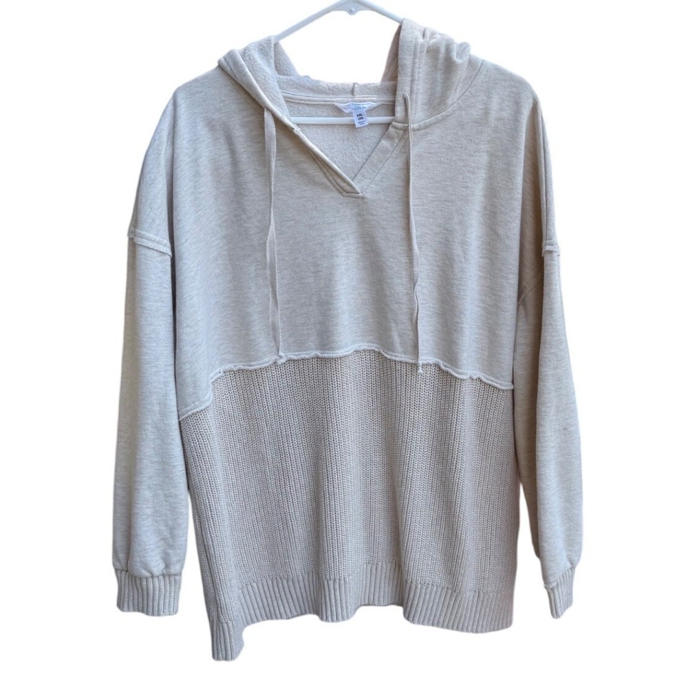 Time and Tru Womens XXL Oatmeal Beige Mixed Media Knit Hoodie Sweatshirt TT35100
